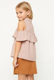 G3676 Camel Ruffled Plaid Shirt Alternate Angle