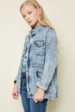 G3682 Mid Denim Girls Acid Wash Cargo Jacket Side