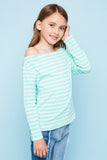 G3906 MINT Off The Shoulder Striped Top Alternate Angle