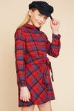 G4125 RED MIX Plaid Dress Front Detail