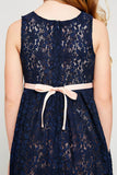 G4152 Navy Girls Bow Tie Eyelet Dress Back