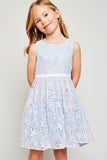 G4152 PERI BLUE Bow Tie Lace Mini Dress Front