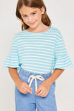 Striped Ruffle Sleeve T-Shirt