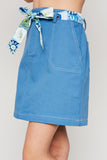 G4192 BLUE Contrast Tie Denim Mini Skirt Alternate Angle