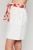 G4192 OFF WHITE Contrast Tie Denim Mini Skirt Alternate Angle