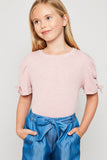 Ruched Puff-Sleeve Knit Top