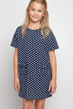 G4205 NAVY Polka-Dot Mini Shift Dress Front