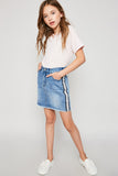 G4209 LIGHT DENIM Side Stripe Denim Mini Skirt Alternate Angle