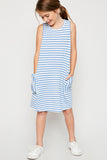 G4221 BLUE Stripe Key Hole Tank Dress Front