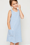 G4221 BLUE Stripe Key Hole Tank Dress Full Body