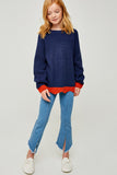 G4230-INDIGO Color Block Sweater Alternate Angle