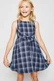 G4241 NAVY MIX Plaid Mini Bow Dress Front