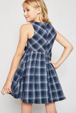 G4241 NAVY MIX Plaid Mini Bow Dress Back