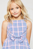 G4241 PINK MIX Plaid Mini Bow Dress Front Detail