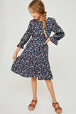 G4259 NAVY Floral Ruffle Fit & Flare Midi Dress Alternate Angle