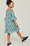 G4262-SAGE Printed Cold Shoulder Mini Ruffle Dress Back