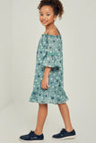 G4262-SAGE Printed Cold Shoulder Mini Ruffle Dress Side