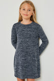 G4269-NAVY Long Sleeve Heathered Ribbed Dress Front