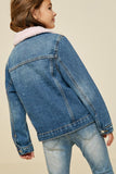 G4272-MID DENIM Sherpa Collar Denim Jacket Back