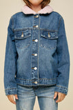 G4272-MID DENIM Sherpa Collar Denim Jacket Front Detail