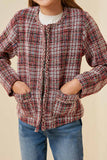 G4281-RED MIX Tweed Square Pocket Jacket Front Detail