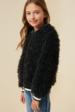 G4298 Black Girls Fuzzy Bomber Jacket Side