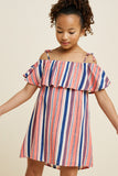 G4310-PEACH MIX Striped Cold-Shoulder Mini Dress Front