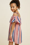 G4310-PEACH MIX Striped Cold-Shoulder Mini Dress Back