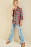 G4336 Cherry Girls Embroidered Plaid Button-Down Top Full Body