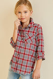 G4336 Cherry Girls Embroidered Plaid Button-Down Top Front