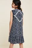 G4342-BLUE Floral Ruffle Lace Swing Dress Back