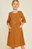 G4352 CAMEL Button-Down Midi Dress Front