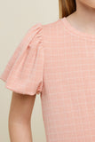 G4373-PEACH French Terry Bubble-Sleeve T-Shirt Front Detail