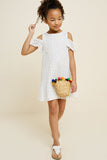 G4375 Off White Girls Eyelet Cold-Shoulder Swing Dress Full Body