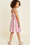 G4452-PINK MIX Stripe Smocked Ruffle Midi Dress Back