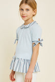 G4462-POWDER BLUE Stripe Ruffle Tie-Sleeve Top Alternate Angle