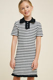 G4464-BLACK Striped Mini Sweater Dress Front