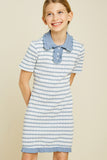 G4464-POWDER BLUE Striped Mini Sweater Dress Front