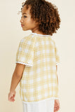 G4466-MUSTARD Plaid Crochet Trim T-Shirt Back