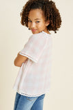 G4466-PINK Plaid Crochet Trim T-Shirt Back