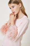 G4476-PINK Fur Sleeve Long Sleeve Top Front Detail