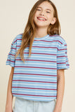 G4479-BLUE MIX Stripe Bubble Hem T-Shirt Front