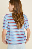 G4479-BLUE MIX Stripe Bubble Hem T-Shirt Back