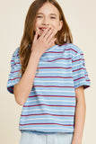 G4479-BLUE MIX Stripe Bubble Hem T-Shirt Alternate Angle