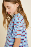 G4479-BLUE MIX Stripe Bubble Hem T-Shirt Front Detail