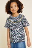 G4485 NAVY MIX Floral Crochet Trim Bib Top Front