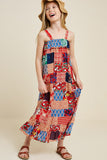 G4501-RED MIX Patchwork Print Maxi Dress Front