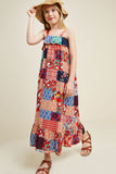 G4501-RED MIX Patchwork Print Maxi Dress Alternate Angle