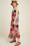 G4501-RED MIX Patchwork Print Maxi Dress Alternate Angle