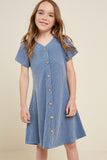 G4506-DENIM BLUE Pinstripe Button-Down Mini Dress Front